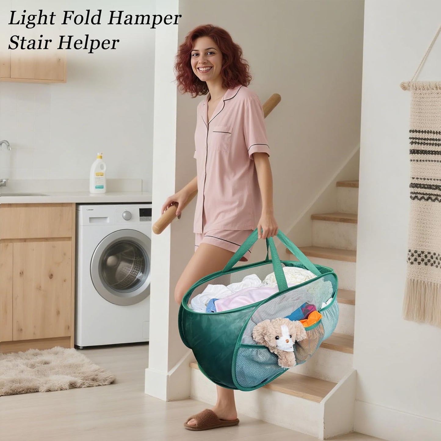 Collapsible Laundry Basket 2 pack, Mesh Pop Up Laundry Hampers with Handles, Anti-tear, Light Breathable, Odor-free, Fold Compact, Large Hold Portable Travel Laundry Bag for Home Bin, Green. H+V