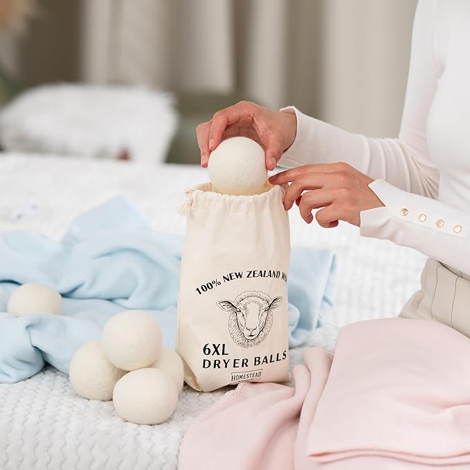 XL Wool Dryer Balls 6-Pack – 100% New Zealand Wool, Natural Fabric Softener & Static Reducer, Reusable Laundry Balls for Pet Hair, Eco-Friendly Dryer Sheets Alternative