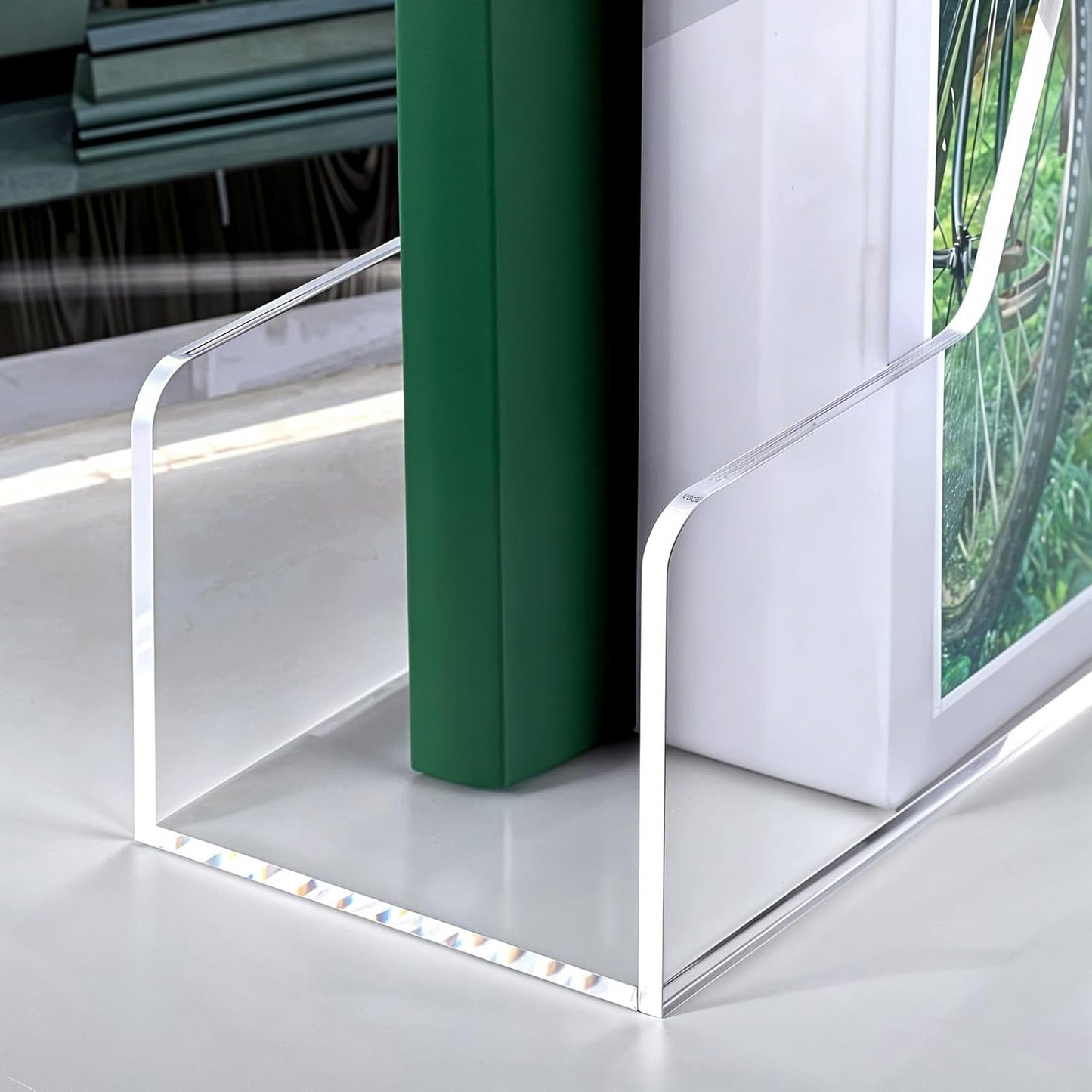 2-Pack Clear Acrylic Magazine File Holder, Vertical Desk Organizer and Storage Rack for Office Desktop and Home Workspace Holds Folders Binders Notebooks A4/Letter Paper 9.45" x 10.24" x 3.62"