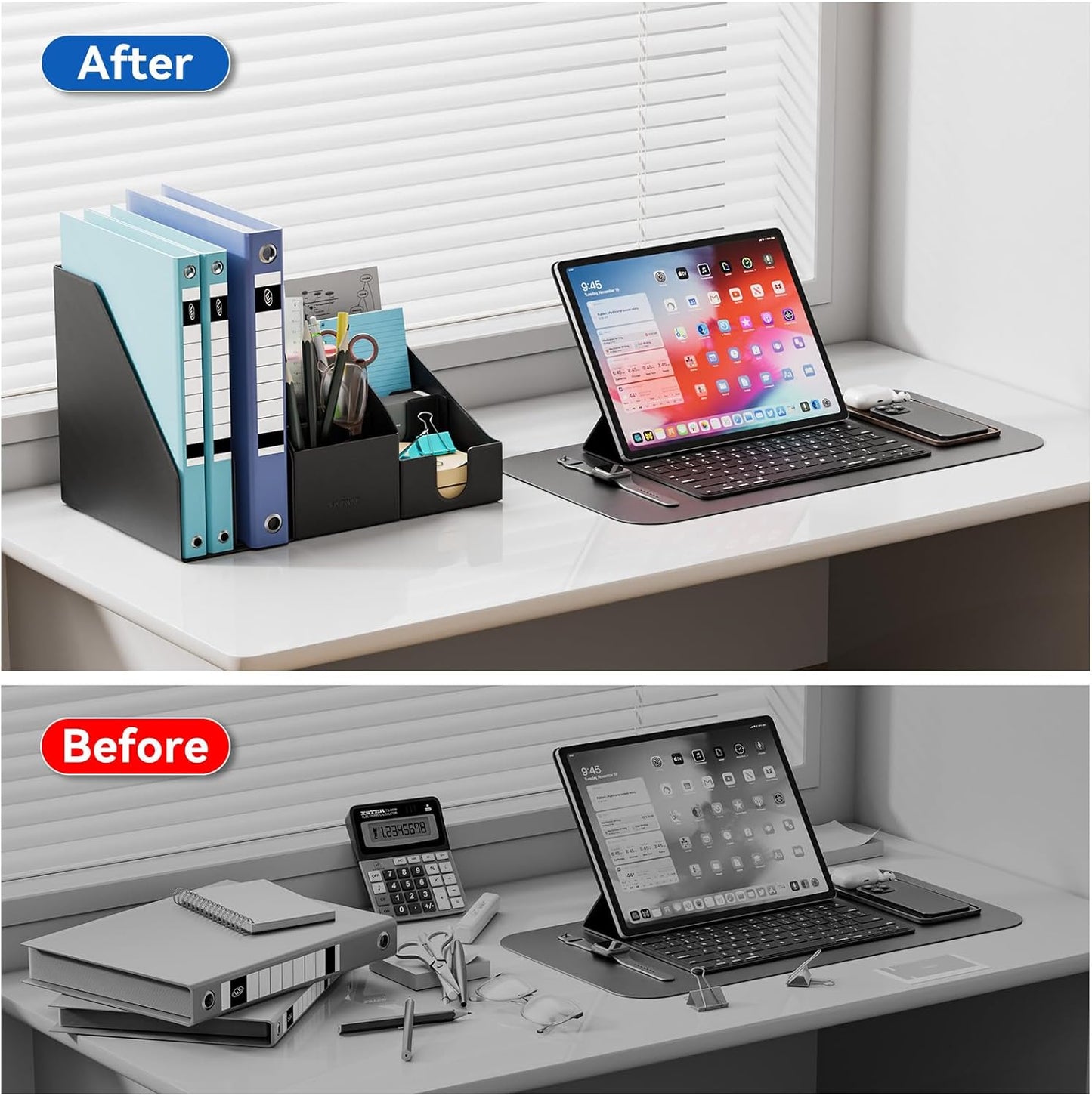 Magnetic Desk Organizer Set - Multifunctional PU Leather Desktop Storage with File Holder, 5-Tier Storage Box, Card and Sticky Note Slots, Office Supplies Accessories for Desk & Workspace