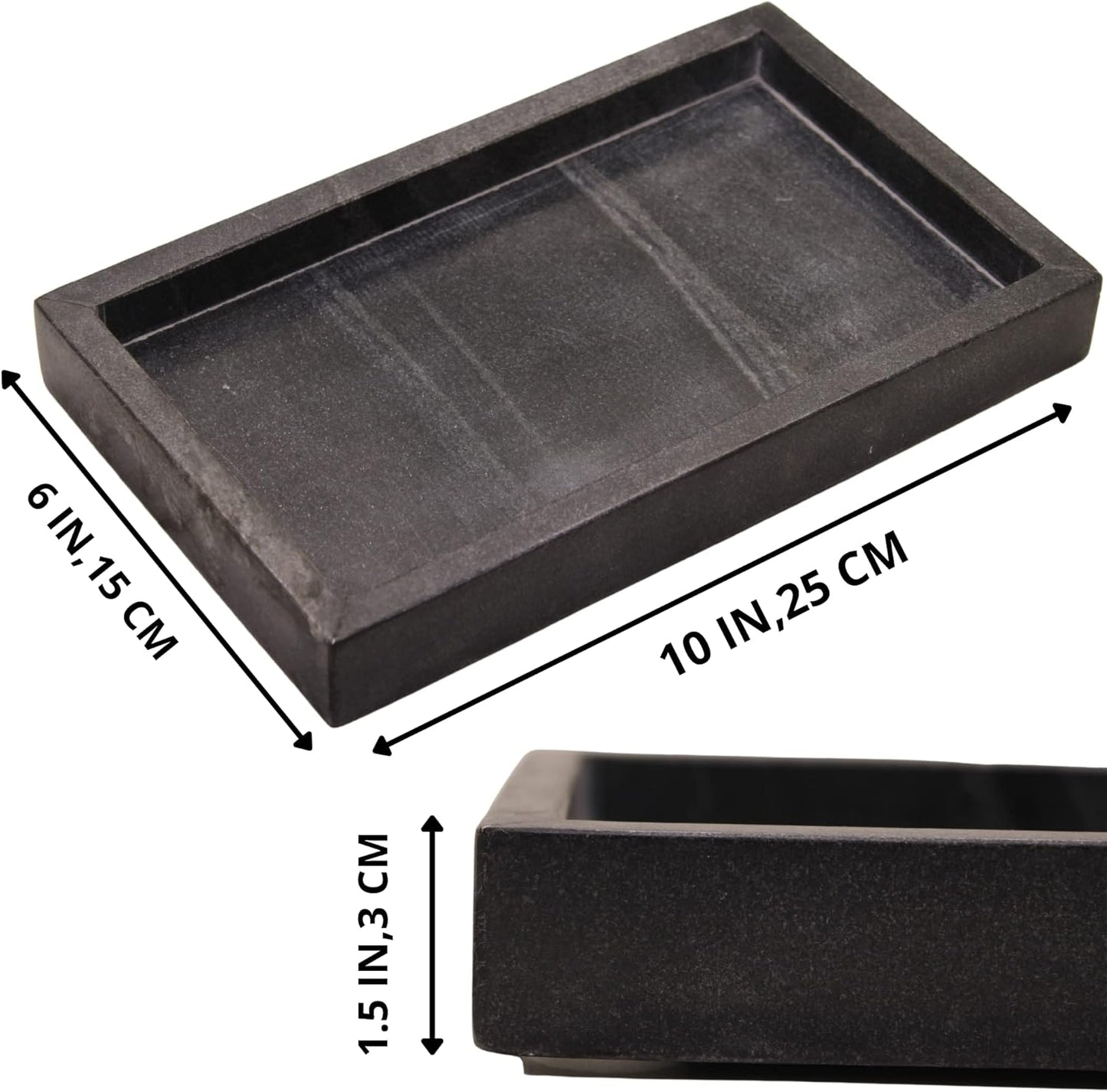 Natural Black Marble Tray for Bathroom | Kitchen | Vanity | Desktop, Stone Organizer for Coffee Table, Dresser, Nightstand, Candles, Soap, Towel, Plant, Jewelry (10" x 6"), Rectangular
