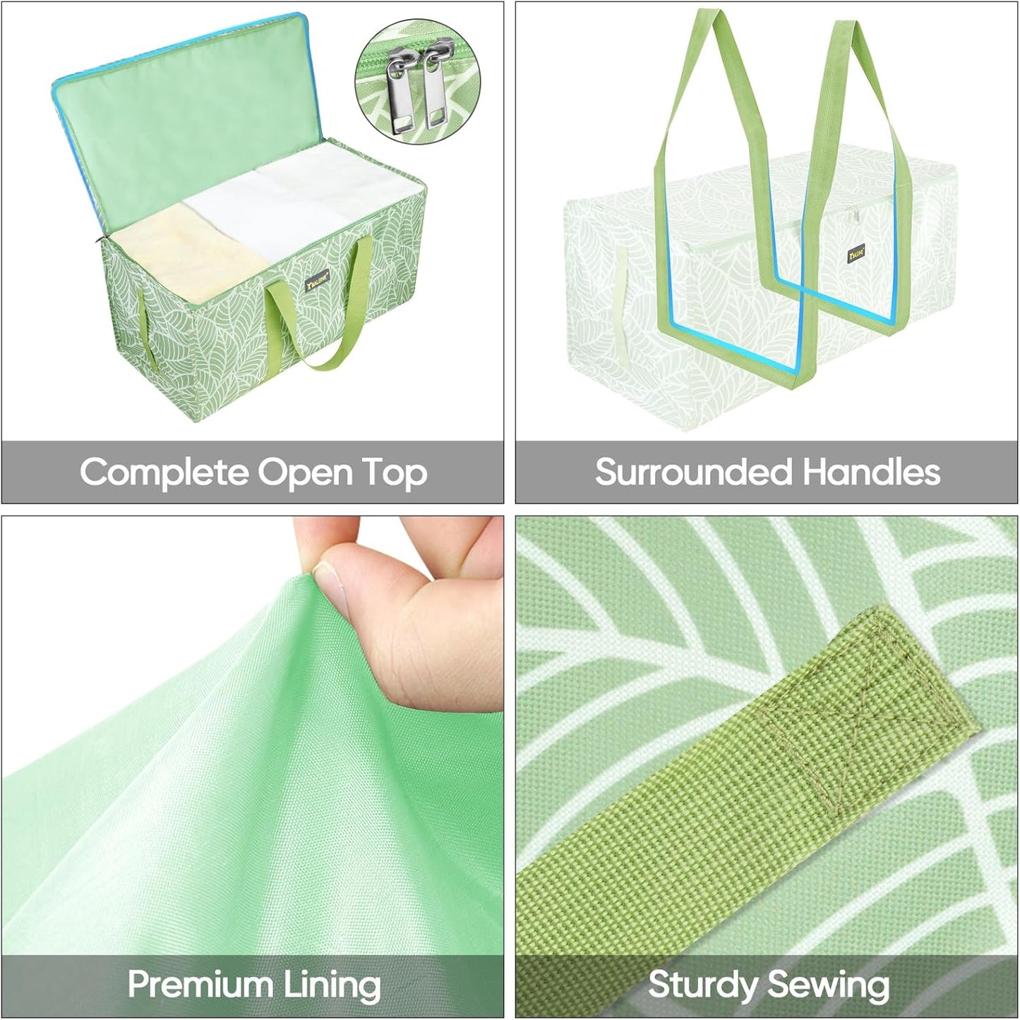 BALEINE Extra Large Storage Tote with Zippers & Carrying Handles, Heavy-Duty Oxford Fabric Moving Bags for Laundry, Space Saving, Storage, Antique Foliage