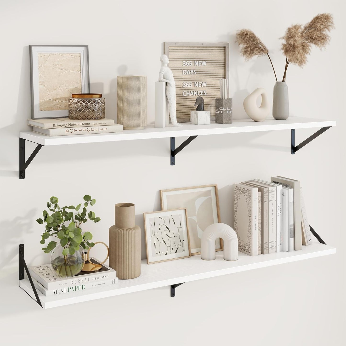 Axeman White Floating Shelves for Wall - 48 Inch Wide x 10 Inch Deep Floating Shelves Set of 2 -White Wide Wall Shelves for Living Room Bathroom Bedroom