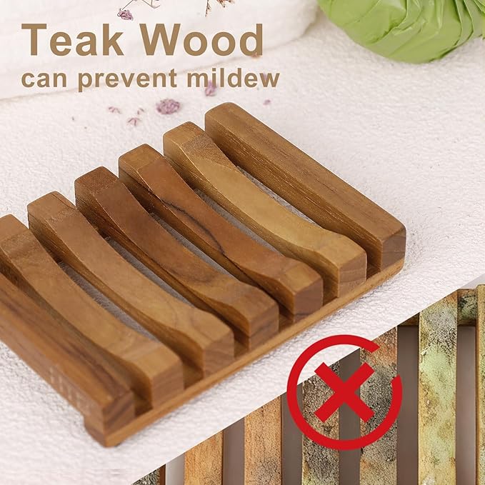 Slotted Bar Soap Holder Teak Wood by HTB, Kitchen Wooden Sponge Holder, Self Draining Soap Dish for Shower, Sink, Bathroom, Bathtub, RV