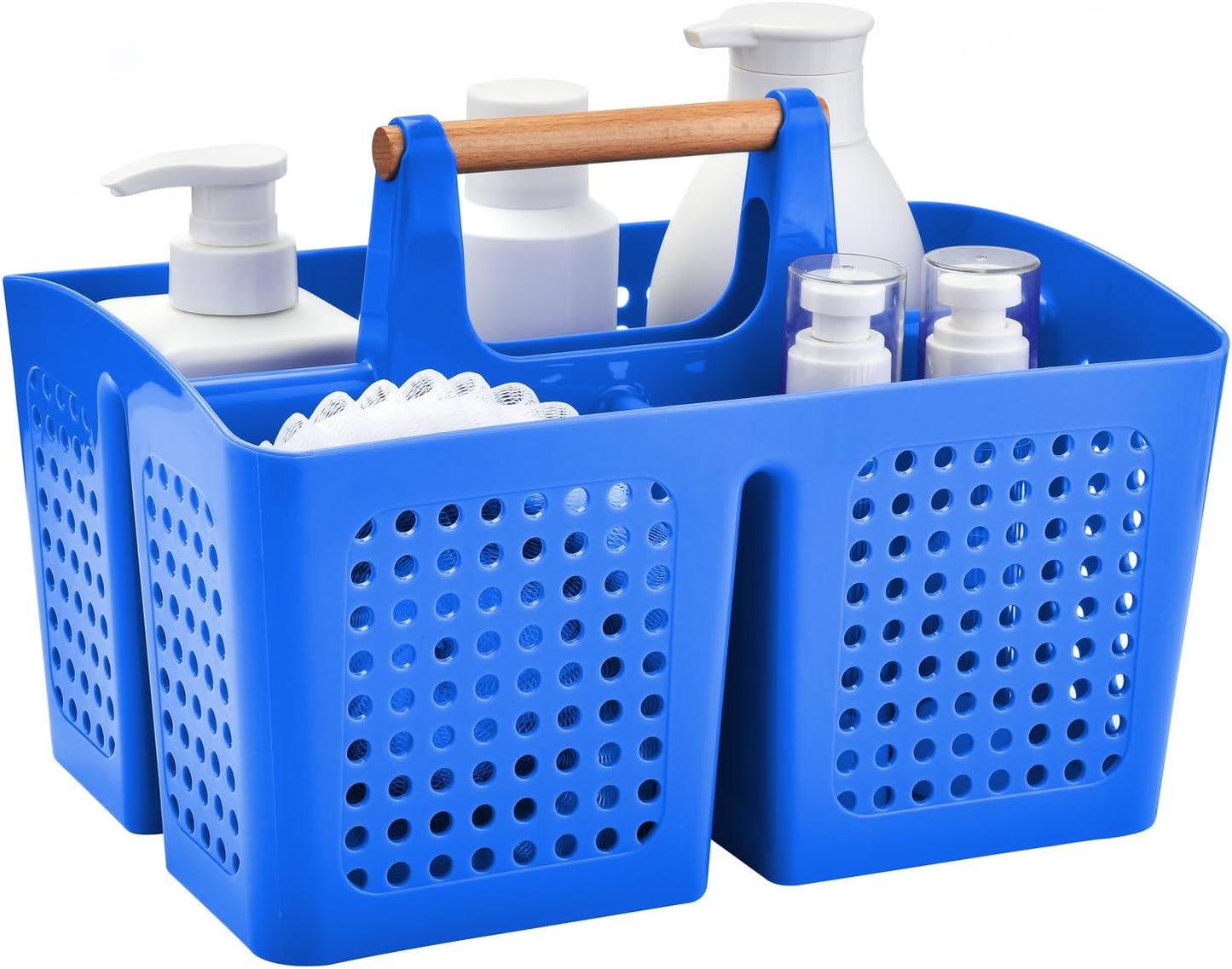 Portable Shower Caddy Basket with Compartments, Plastic Divided Cleaning Caddy Organizer Storage Tote with Handle for Bathroom, College, Dorm Room Essentials, Deep Blue