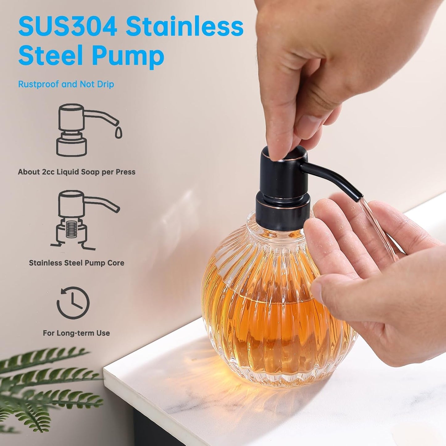 Round Soap Dispenser Bathroom with Oil Rubbed Bronze Pump, Glass Pump Bottle with Stainless Steel Pump Liquid Sphere Soap Dispenser Circular Countertop Kitchen