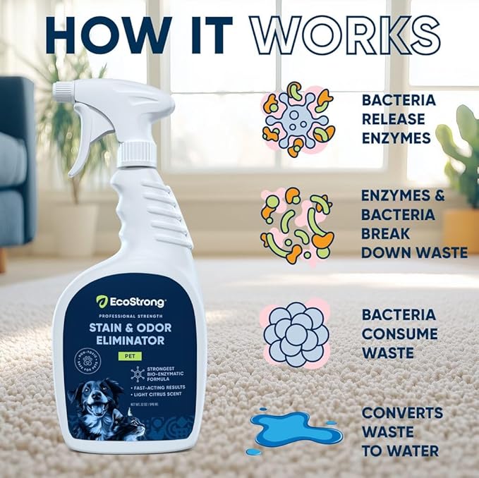 Eco Strong Pet Stain and Odor Remover - Cat Urine Enzyme Cleaner Destroyer, Urine Destroyer for Dogs, Pet Urine Enzyme Cleaner - 32 OZ