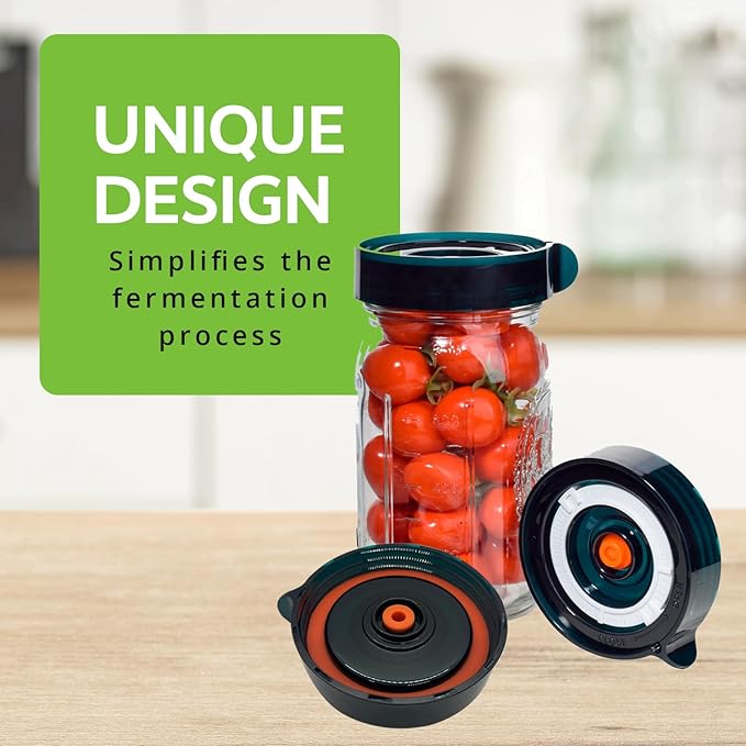 Fermentation Kit, Includes 3 Fermenting Lids for Wide Mouth Mason Jars & Oxygen Extractor Pump, Mason Jar Airlock Lid For Fermenting Kimchi, Pickle, & Sauerkraut