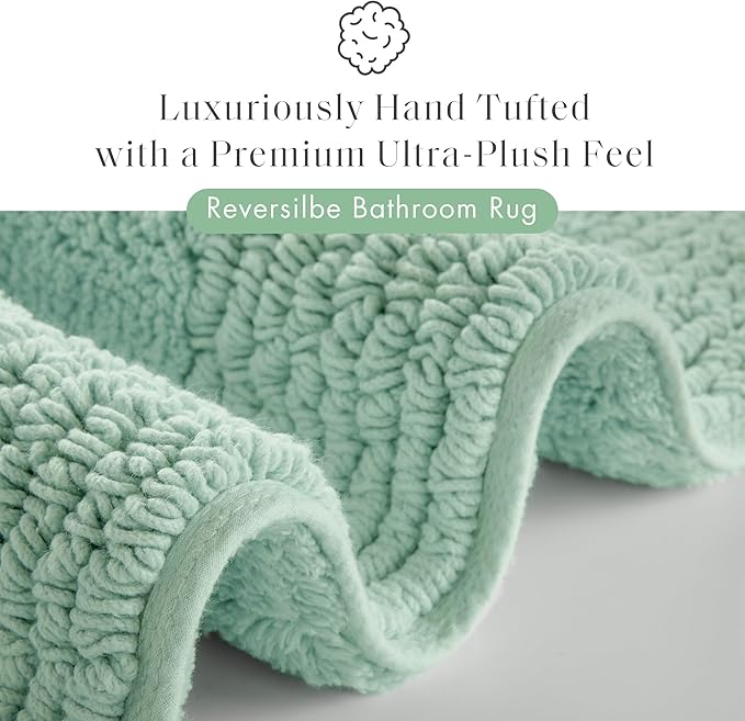 Madison Park Splendor Reversible 100% Cotton Tufted Bathroom Rug-3000 GSM Hotel Quality Luxurious Plush Medium Pile Bath Mat Absorbent, Quick Dry, Shower Room Décor, 20x30 Green