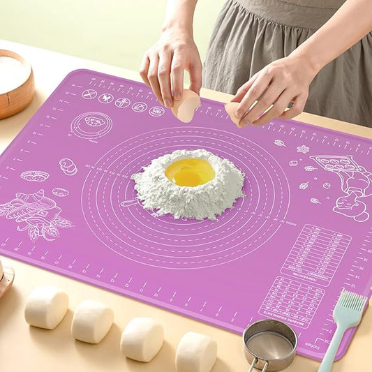 Silicone Baking Mat 28" x 20" Extra Thickness Dough Rolling Mat with Measurements and Edge Heightening, Non-stick Food Grade Silicone Pastry Mat for Pastry, Bread, Cookies, Pizza, Fondant, Pasta