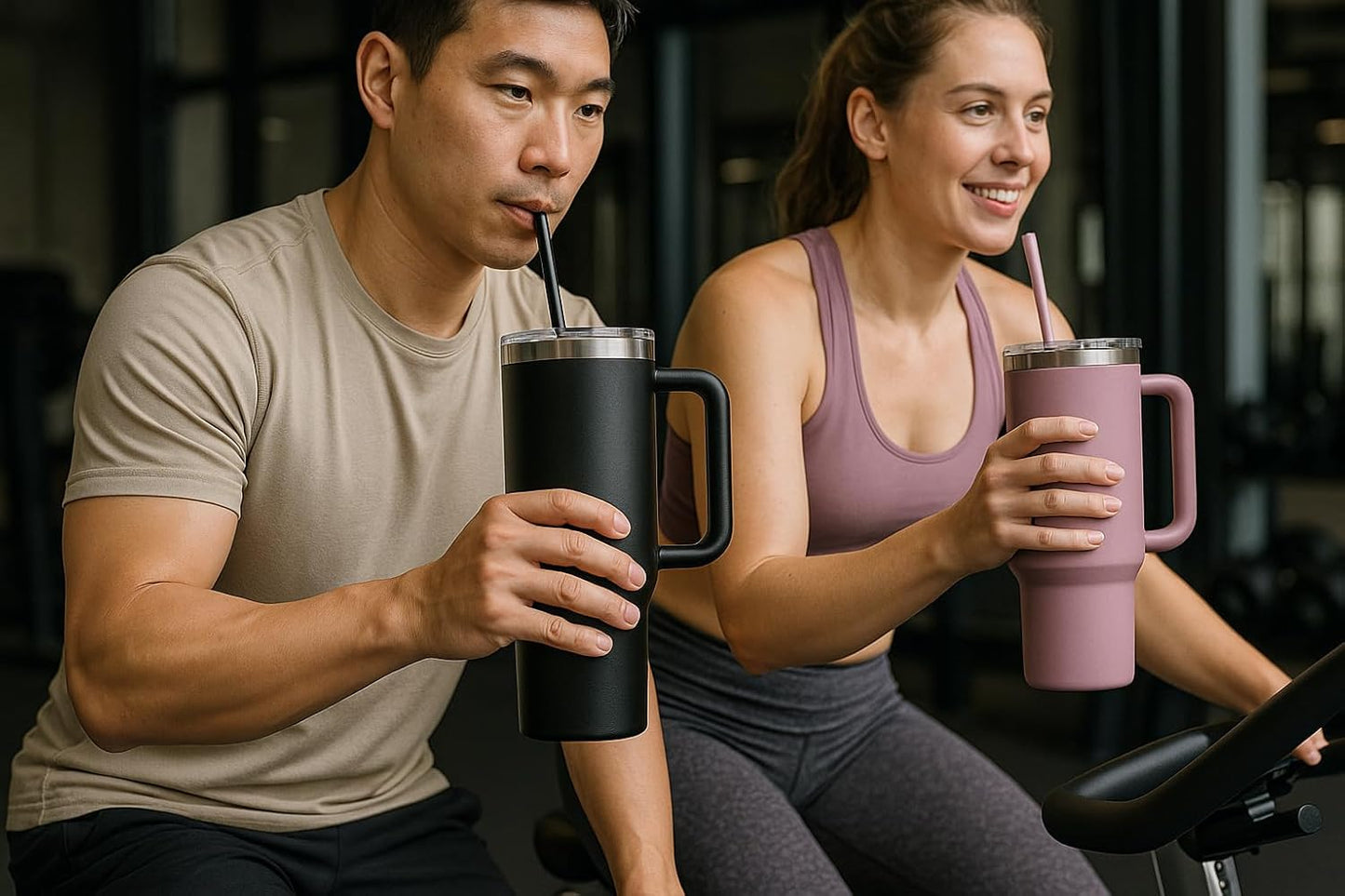 40oz Black Stainless Steel Tumbler with Handle & Straw Lid – Insulated Travel Mug for Hot & Cold Drinks – Gift for Men & Women – Durable Leak-Proof Reusable Cup, Cupholder Friendly