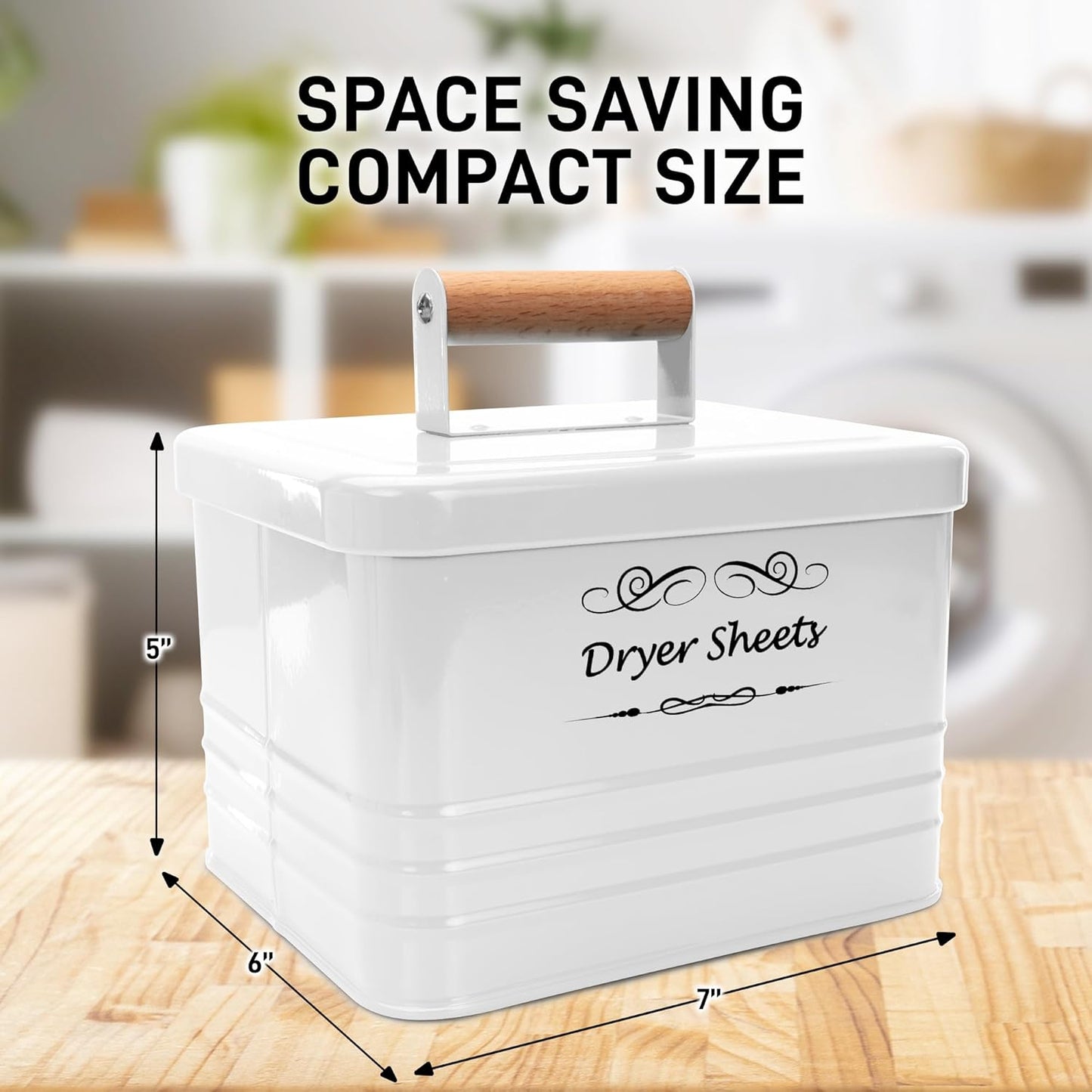 ELITAPRO Dryer Sheets Holder for Laundry Room - Farmhouse Dryer Sheet Box with Lid - Laundry Room Decor & Accessories - Metal Dryer Sheet Container for Laundry Room Organization & Storage (White)