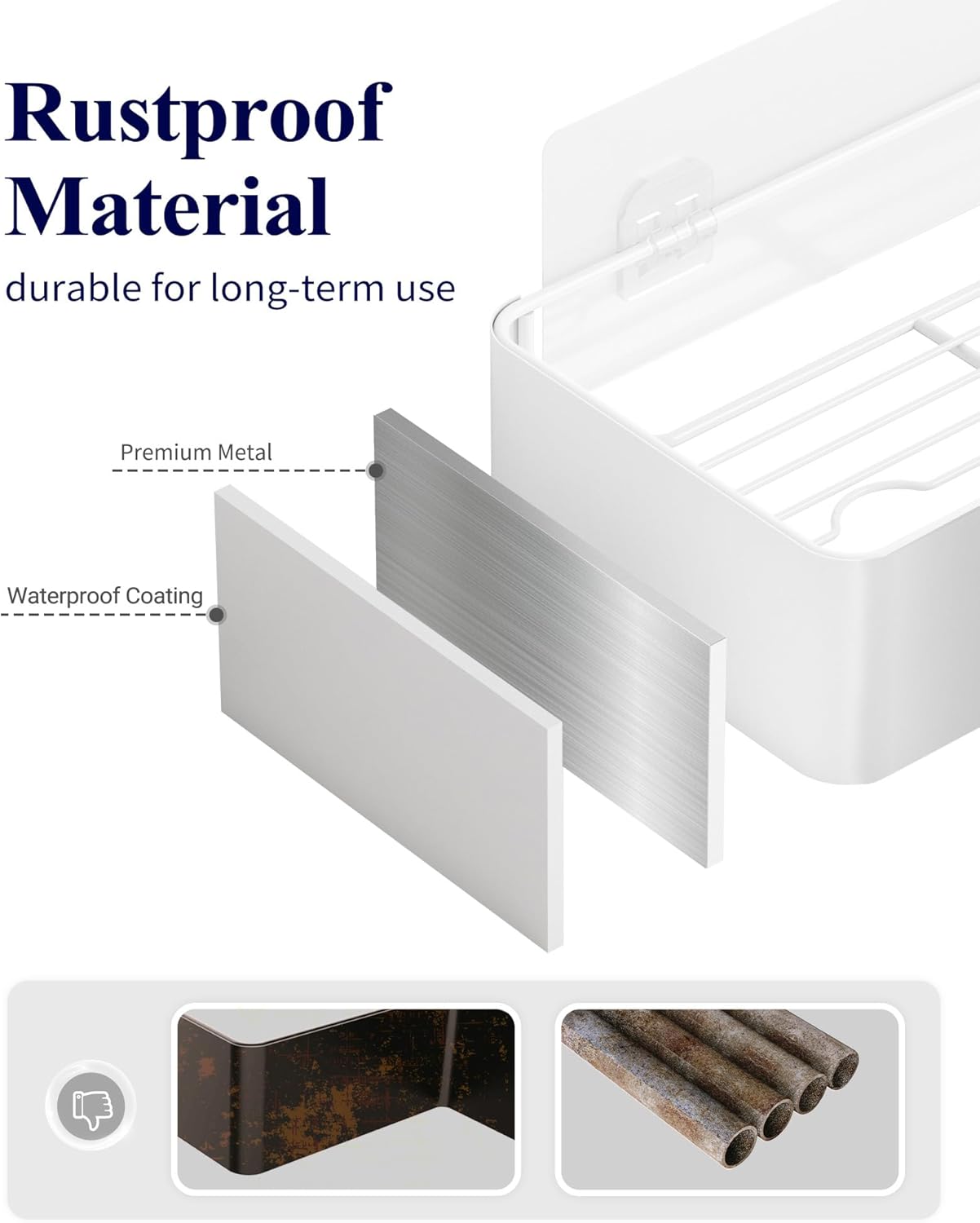 Kitsure Shower Caddy - 2 Pack Adhesive Shower Organizer, Rustproof Metal Shelves, No-Drill Bathroom Organizers and Storage, White, XX-Large