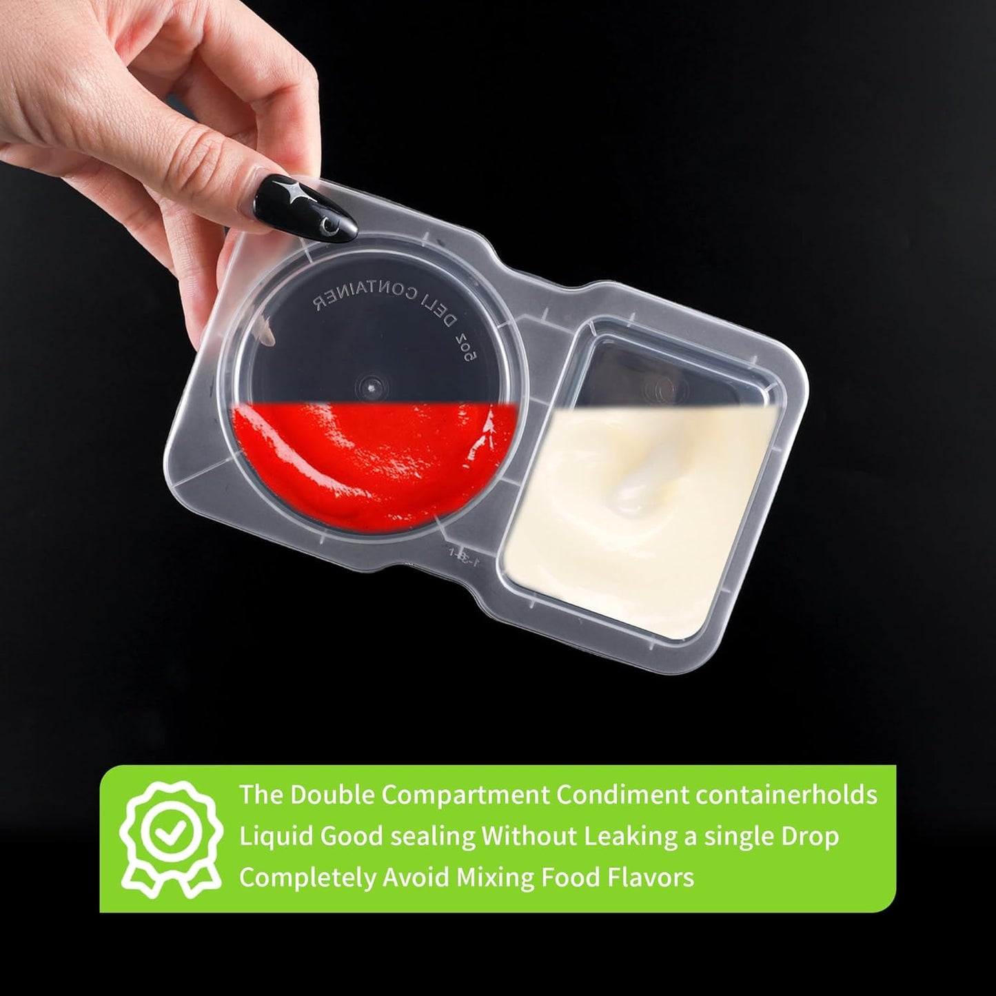 50 Pack 4.5 Oz Double Compartment Condiment Container With Lids, Disposable Sauce Container, Clear Plastic Snack Containers