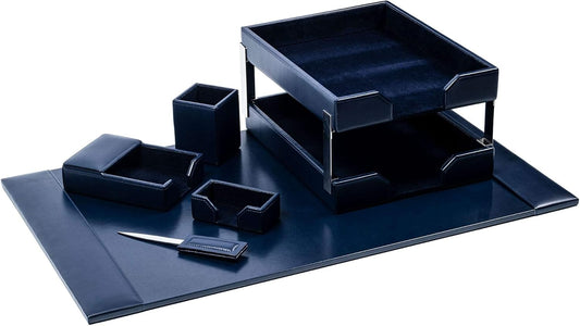 DACASSO Bonded Leather Desk Set - Luxury Leather Desk Pad & Desk Organization Essentials (Navy Blue, 8 Piece)