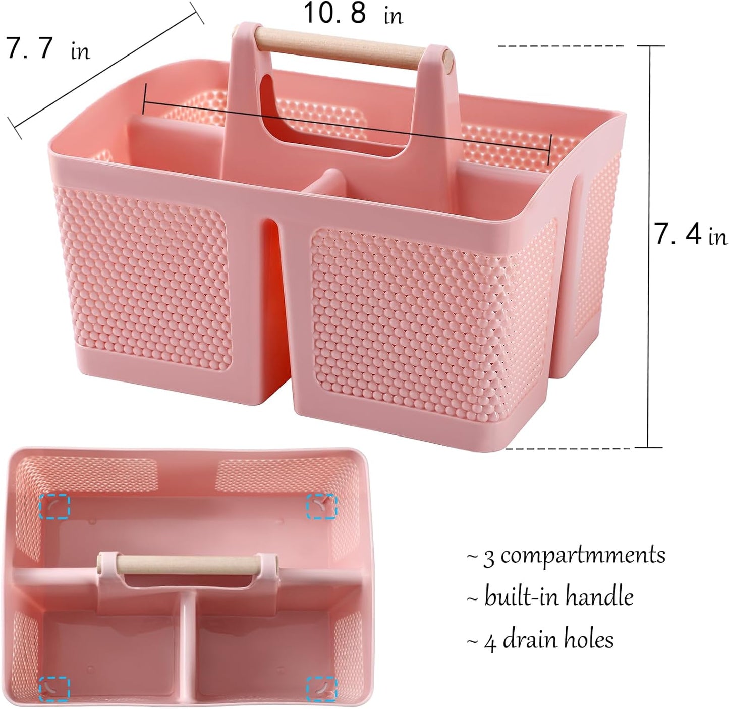 rejomiik Portable Shower Caddy Basket Plastic Cleaning Caddy Organizer Storage Tote with Handle for Bathroom, College, Dorm Room Essentials, Pink