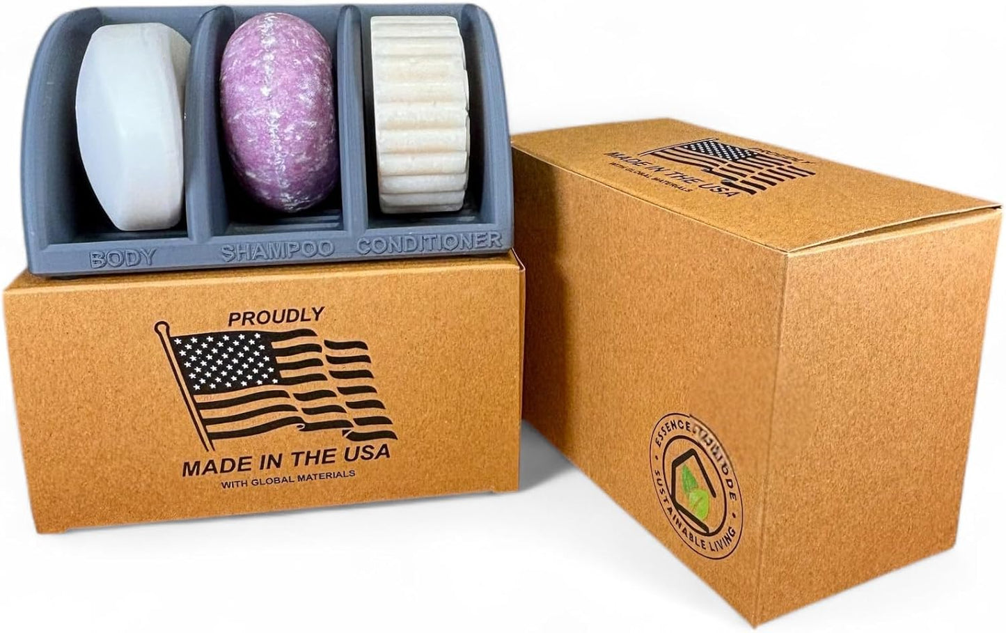 Solid Shampoo Holder – Multi-Bar Soap Dish with Drainage – Soap Bar, Shampoo Bar and Conditioner Bar Bathroom Organizer – Keeps Bars Dry & Lasts Longer(Gray)