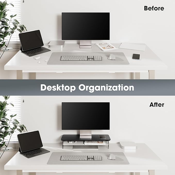 Fenge Acrylic Monitor Stand Riser, 23.6 Inches Monitor Stand with Metal Storage, 2 Tier Acrylic Computer Riser for Desk, Clear Laptop Stand for PC, Laptop, Printer, TV