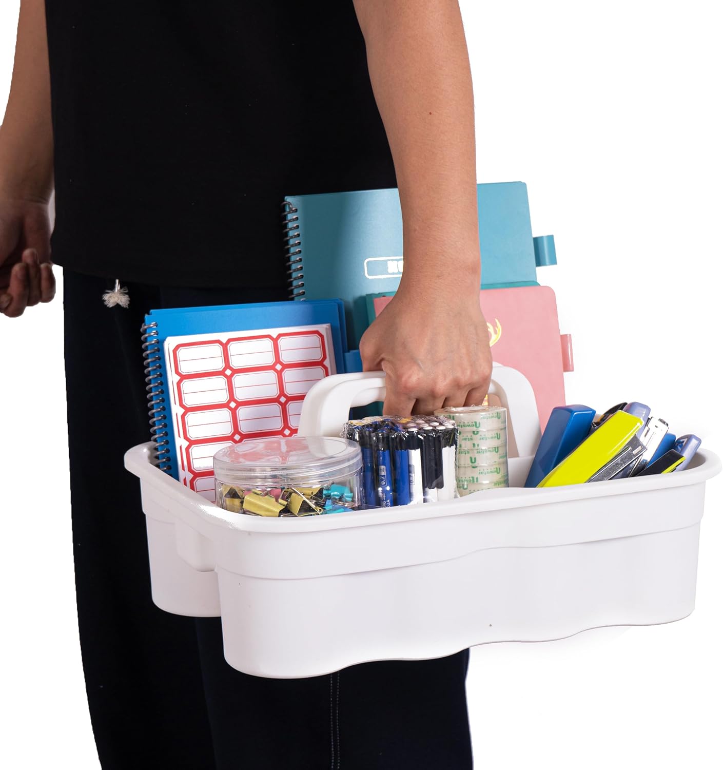 Matthew Large Plastic Tote Tool & Deluxe Supply Cleaning Caddy with Handle Portable Shower Basket Storage Caddy for Cleaning Products Organizer,Take-Out Coffee/Soft Drink,Bath Multi Use - White