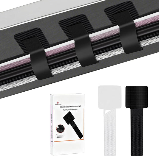 Under Desk Cable Management, Wire Organizers for Cords - Upgrade 48 PCS Sticky Back Self Adhesive Cable Ties, Hook and Loop Straps for Home or Office Use