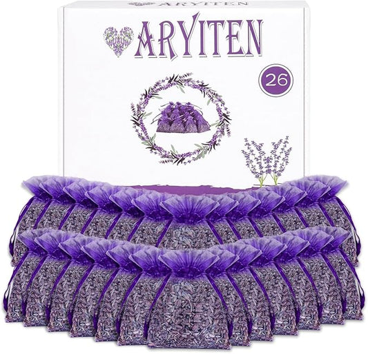 26 Pack French Lavender Sachet Bags, 100% Natural French Potpourri Dried Lavender Sachets for Drawers and Closets, Strong Smell Fragrance Fresh Scents Home