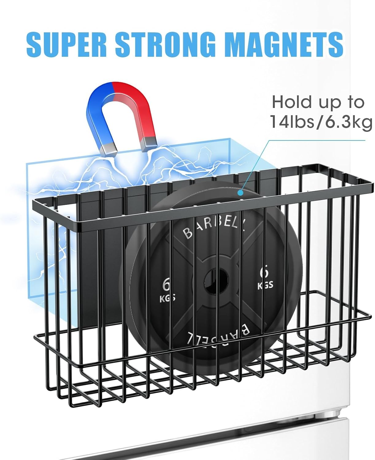 NiHome Magnetic Metal Basket Organizers, Dryer Ball Holder, 2PCS Medium & Small, Versatile Storage for Kitchen & Office Holds Up to 14 lbs, Easy Attach to Refrigerator or Any Magnetic Surface(Black)