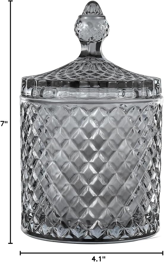 rejomiik Qtip Holder Glass Apothecary Jars with Lid for Bathroom Canisters Dispenser Decor, Storage Organizer for Cotton Swabs, Balls, Pads, Floss Picks, Candy, Grey