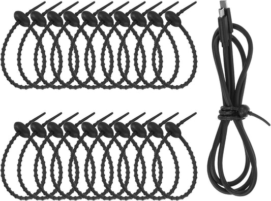 uxcell 20 Pcs Silicone Ties Bag Clip, 8.5 Inch Multi Purpose Silicone Zip Ties Reusable Rubber Zip Tie, Cable Strap Cord Organizer for Home Office Food Bag Wires Cables, Black