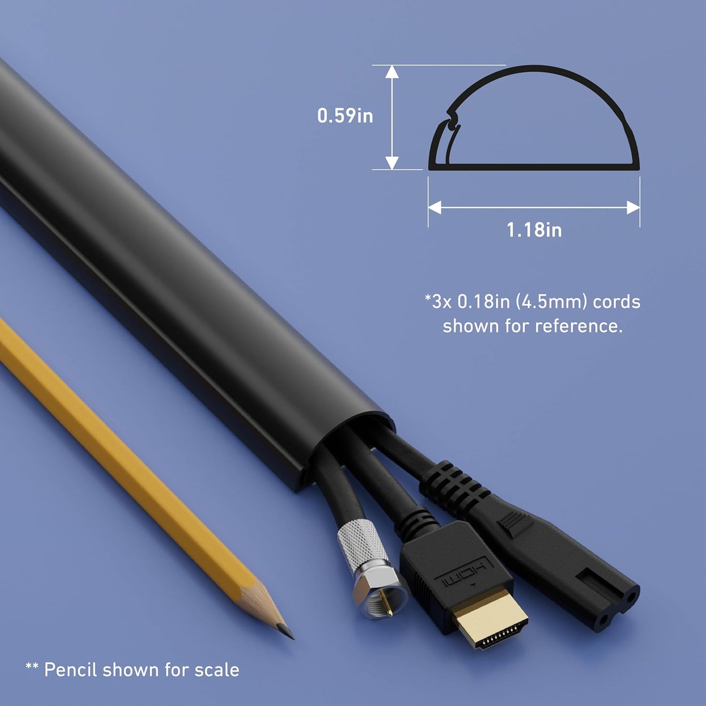 D-Line Half Round Cord Hider, Patented Cable Cover, Hide TV Wall Mount Wires, Raceway for Cords, Decorative Wire Covers, Paintable, Adhesive Cable Concealer - 2X 1.18in W x 0.59in H x 39in L - Black