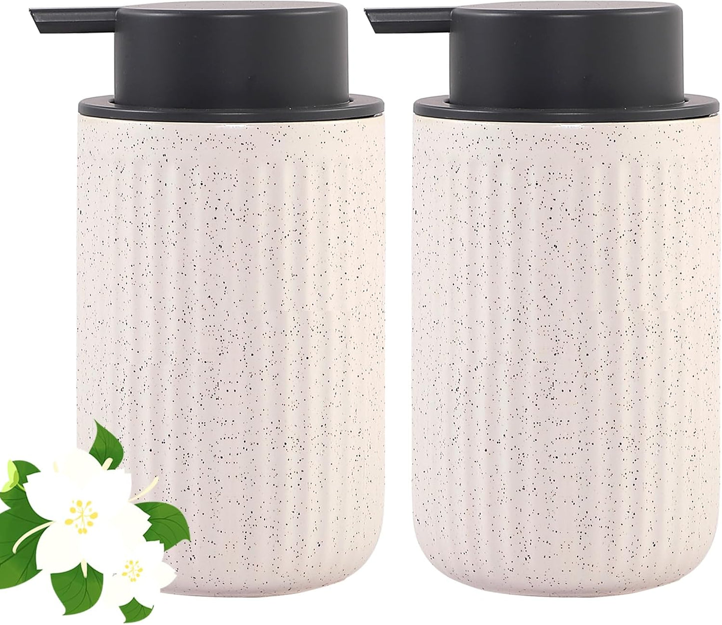 Beige Ceramic Soap Dispenser Set - Modern Refillable Hand Soap Dispenser With Pump for Bathroom, Kitchen, Farmhouse Decor - 2 Pack