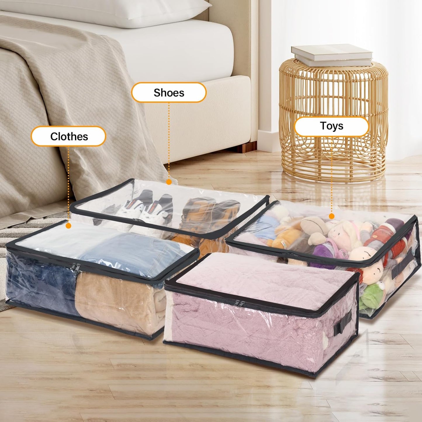 Fixwal 2pcs Small Comforter Storage Bags with Zipper 35L Capacity, Clear Plastic Closet Storage and Organizers for Clothing Sweaters Bedding Blankets