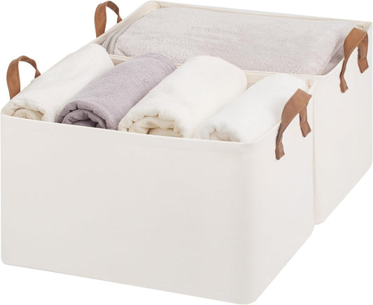 StorageWorks Fabric Storage Bins, Extra Large Storage Baskets for Shelves, Closet Organizers and Storage Bins with Metal Frame, Handles, Jumbo, Natural Color, 2-Pack