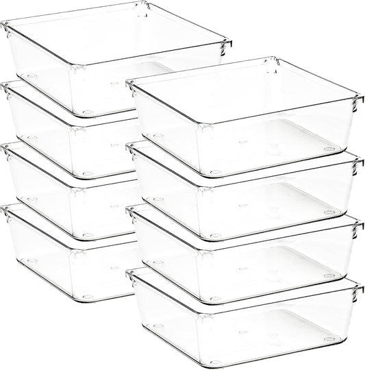 8 Pack Drawer Organizer - 6" X 6" Clear Acrylic Storage Bins with Non-Slip Pads, Versatile Desk Tray for Makeup, Jewelry, Kitchen, Bathroom, and Office Organization