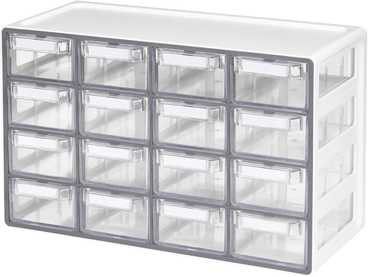 Blue Ginkgo Medium 16-Drawer Cabinet – Stackable Clear Organizer for Hardware, Beads, Plastic Bricks, Office, and Craft Storage (Made in Korea, Gray)