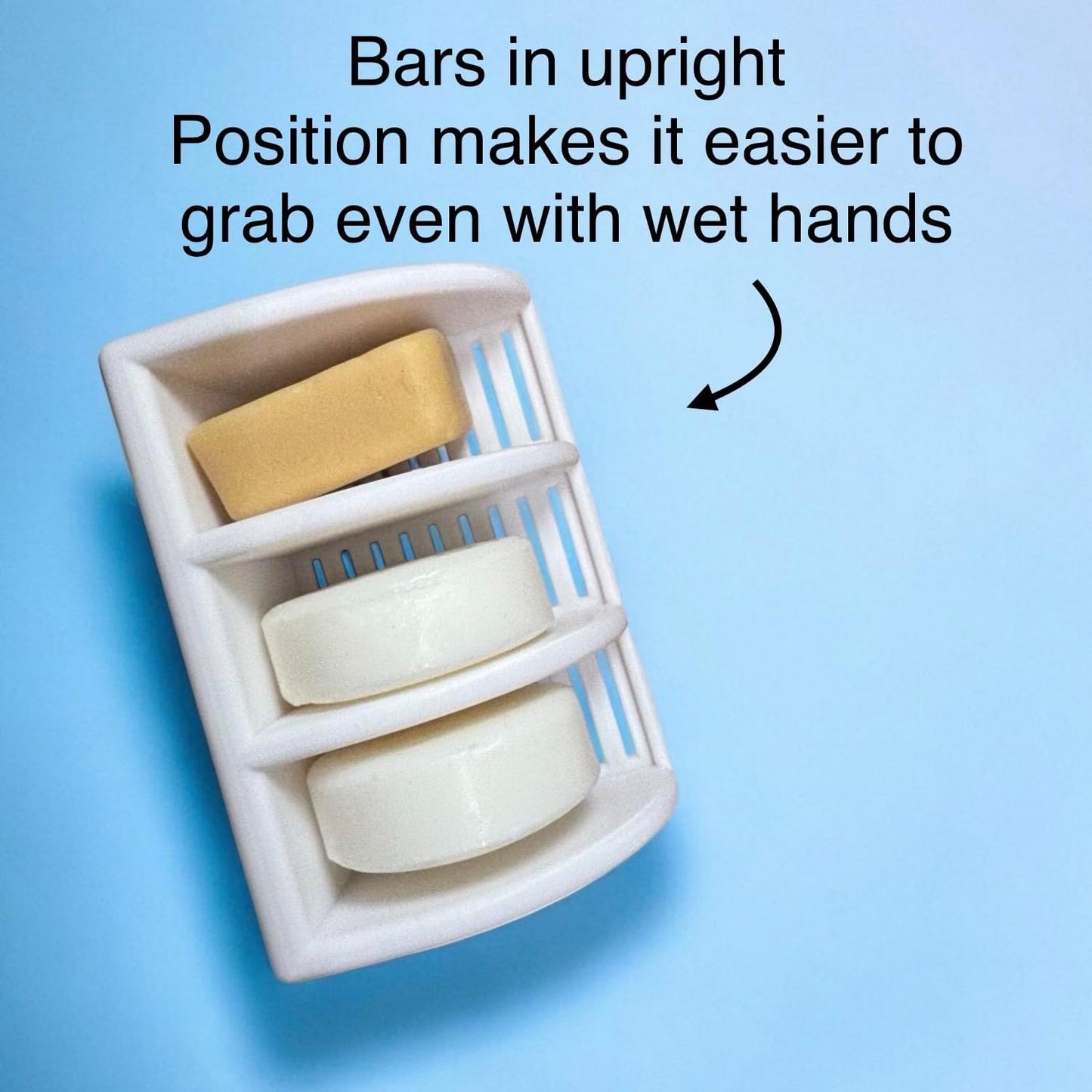 Solid Shampoo Bar Holder – Multi-Bar Soap Dish with Drainage – Soap Bar, Shampoo Bar and Conditioner Bar Bathroom Organizer – Keeps Bars Dry & Lasts Longer (White)