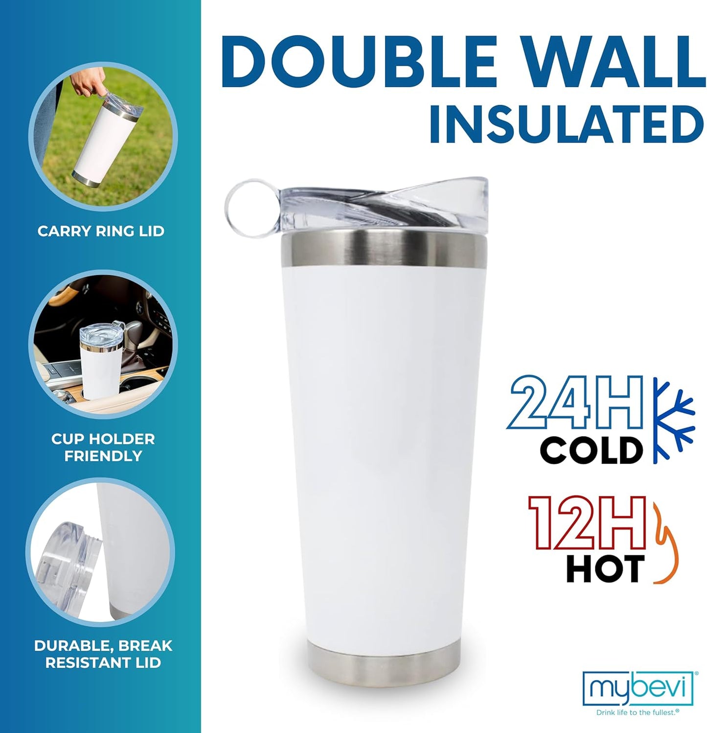 Classic Premium Stainless Steel Tumbler with 12-Hour Temperature Control, Tritan Lid, and BPA-Free Construction | White, 26 oz