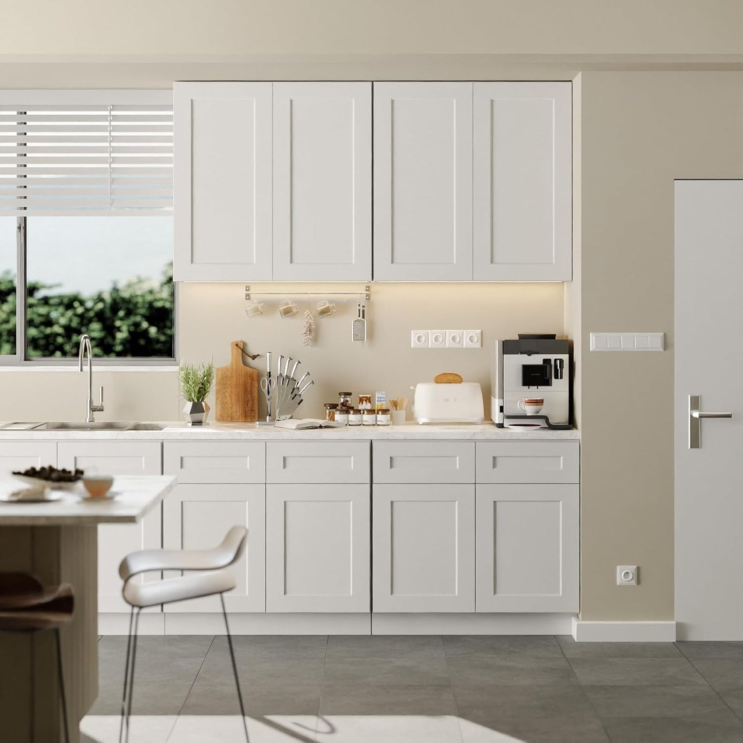 36 Inch Laundry Room Cabinets Wall Mounted, Solid Wood Over The Toilet Storage Cabinet, Bathroom Organizer Cabinets with 2 Shaker Door & Shelves, Easy to Assemble for Kitchen, Garage - White