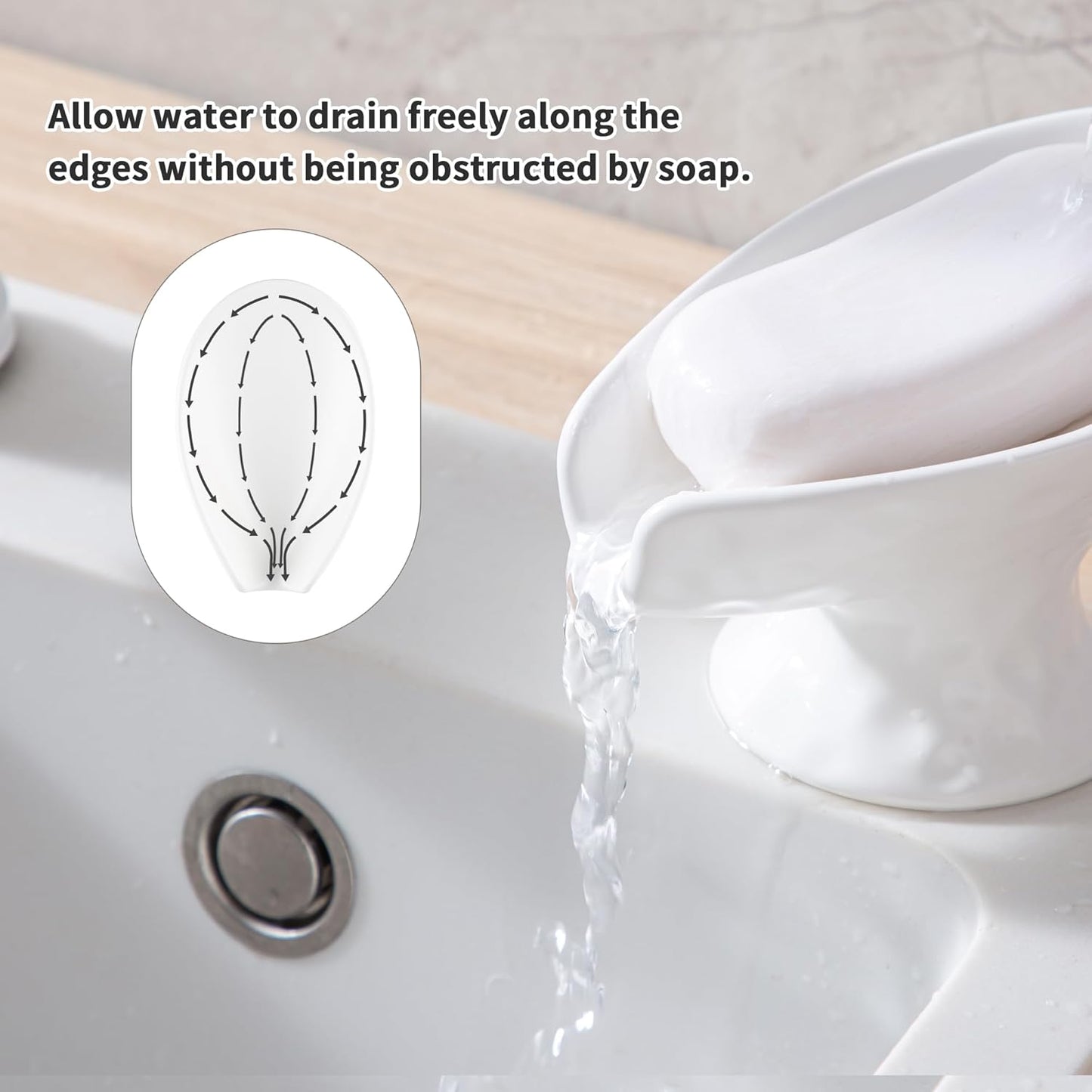 Self Draining Soap Dish,Soap Dish for Shower,White Ceramic Soap Holder for Bathroom Kitchen Shower Keeps Soap Dry, Easy to Clean(Matte White)