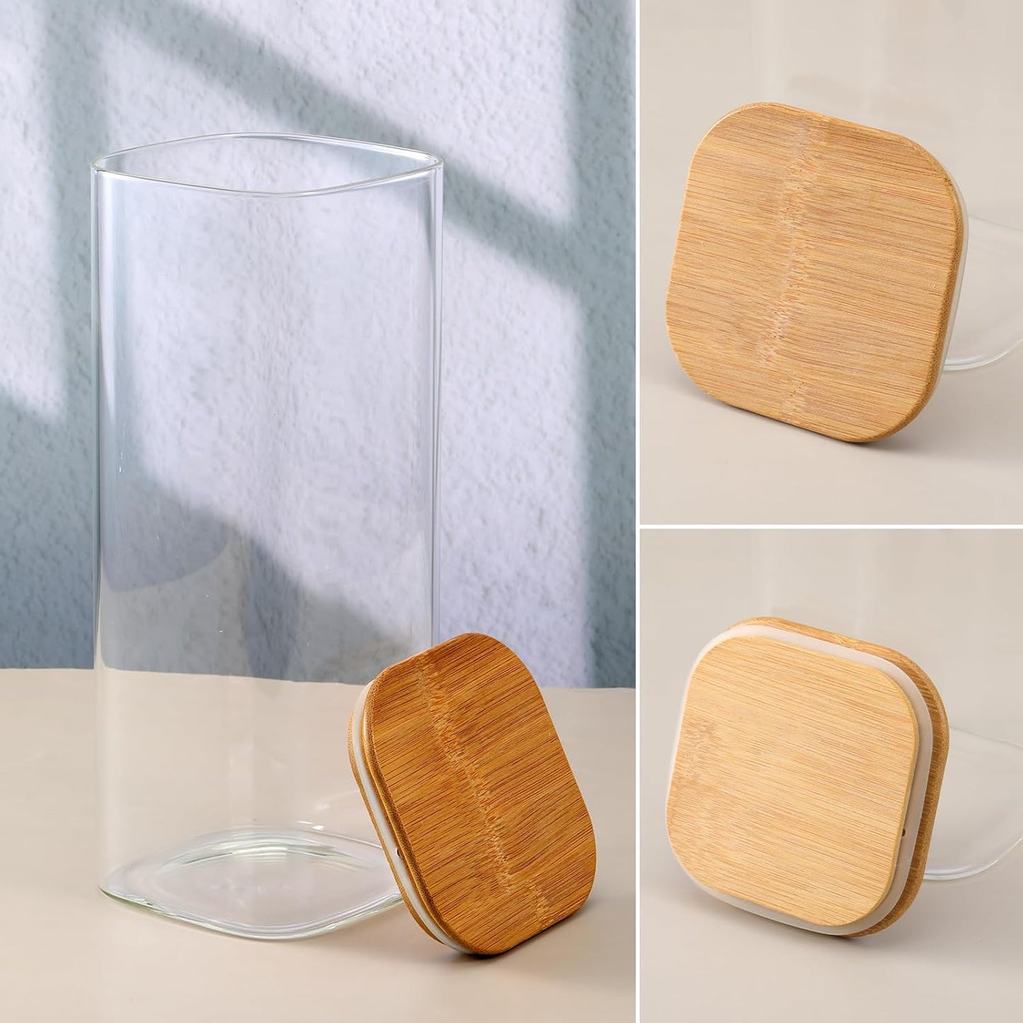 2 Pack Glass Flour and Sugar Containers Jars with Bamboo Airtight Lid Large 1750ml Glass Food Storage Containers for Spaghetti Pasta, Cereal, Candy, Cookies, Coffee, Oat