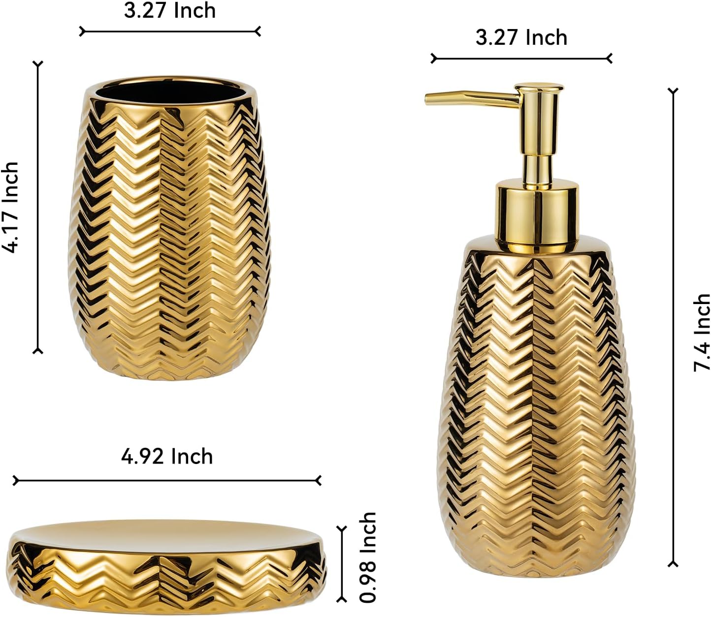 Gold Bathroom Accessories 3pcs Stylish Bathroom Accessories Set Gold Soap Dispenser Pump, Tumbler and Soap Dish Modern Decor Wavy Design Ceramic Bathroom Accessory Set