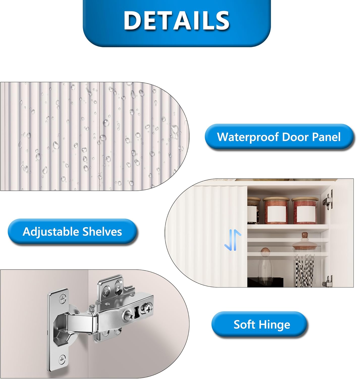 Fluted Bathroom Wall Cabinet,Medicine Cabinet with Adjustable Shelf,Over The Toilet Storage Cabinet for Laundry,Hanging Cabinet,Kitchen and Living Room Cabinets (White)