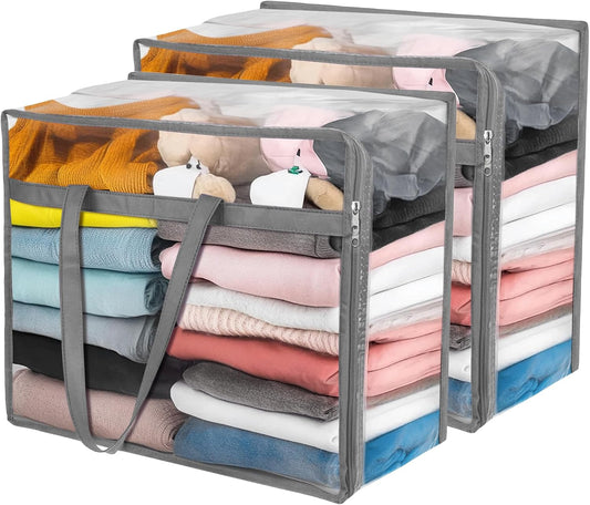 Budding Joy Clear Zippered Storage Bags for Clothes,40L Closet Organizers and Storage Containers Vinyl Moving Bag for Bedding, Linen, Blankets, Comforters, Clothing & Toys, Grey, 2 Pack