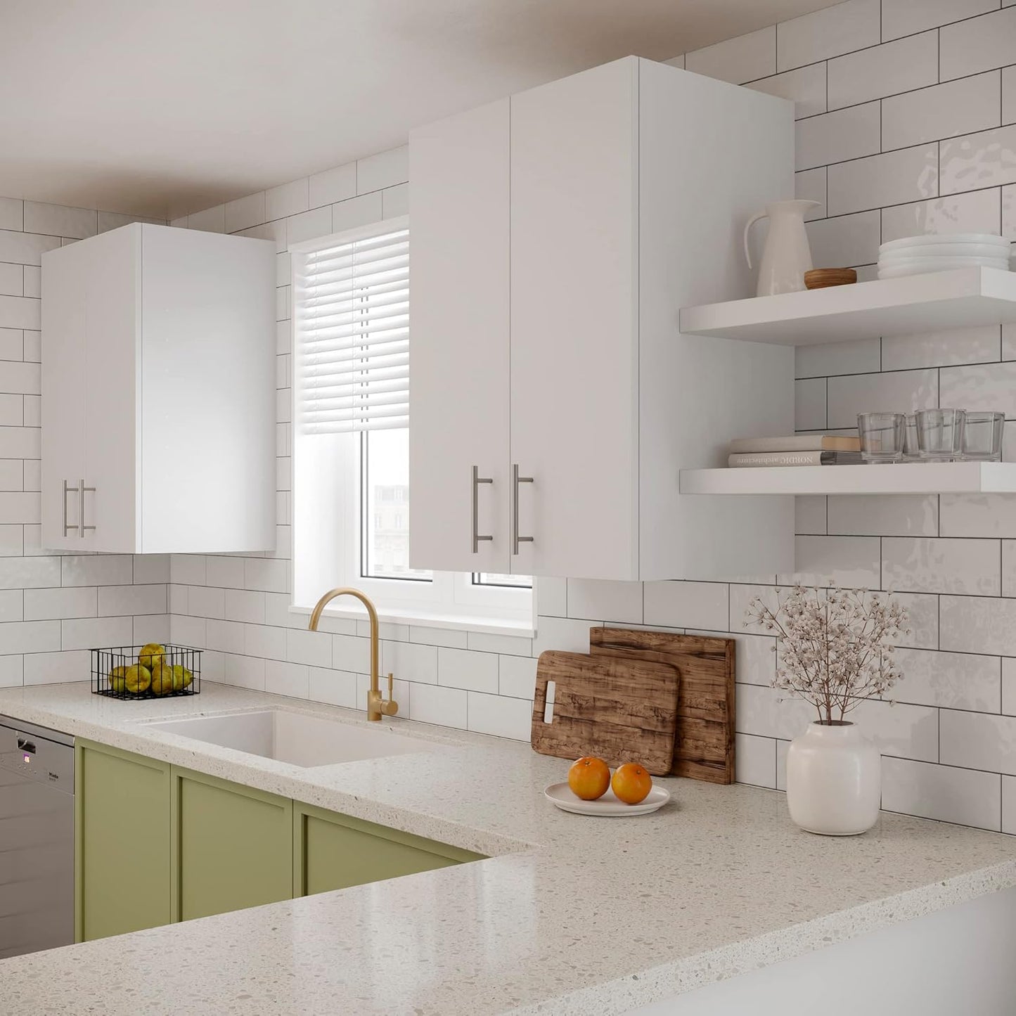 24 x 33 Inch Wall Cabinet set of 1, Kitchen Wall Mounted Wooden Storage Cabinet, Double Door Cabinet with Soft Close, Metal Handle, Adjustable Shelf, for Kitchen, Garage, Laundry, Bathroom, White