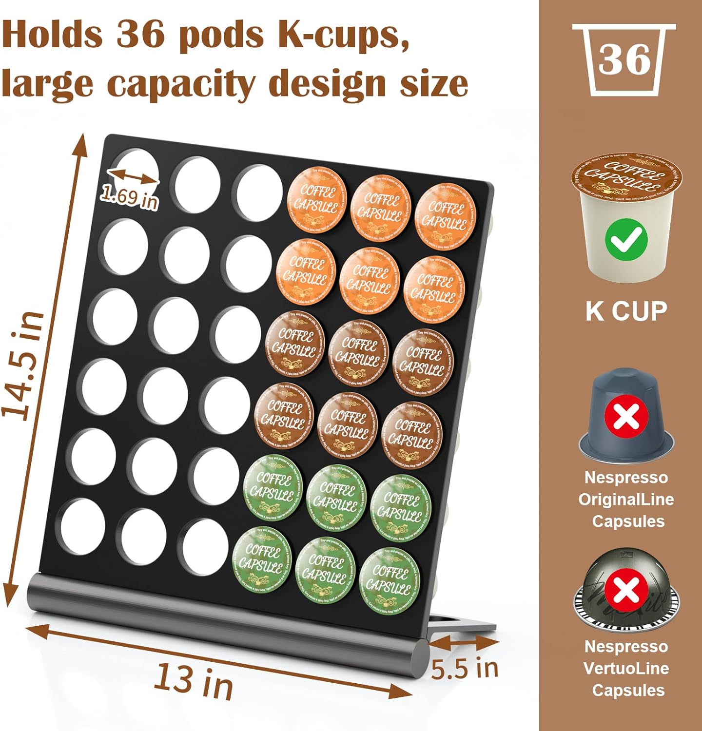 36 Pods K Cup Holder, Large Capacity Organizer Compatible with Keurig Pods, Creative and Space Saving Holder for Coffee Corner Office Kitchen