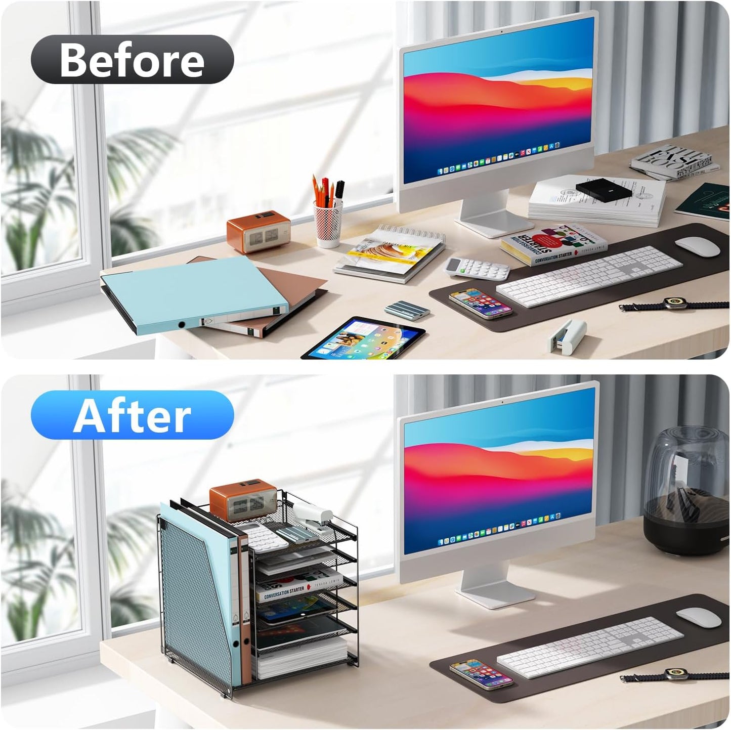 gianotter Desk Organizers and Accessories, 6-Tier Paper Organizer with File Holder, Document Organizer, Office Decor, Home Office Essentials(Black)