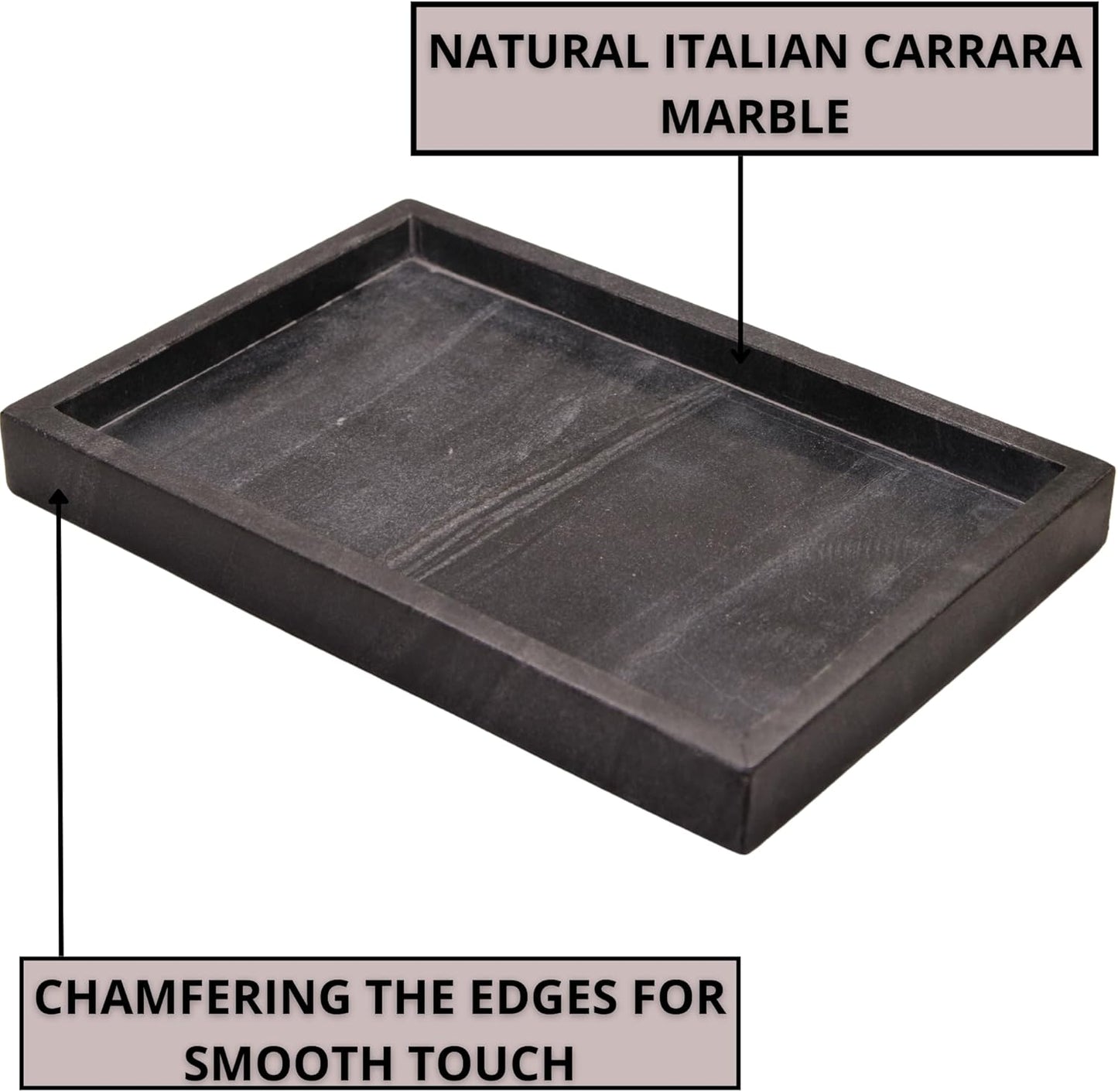 Natural Black Marble Tray for Bathroom | Kitchen | Vanity | Desktop, Stone Organizer for Coffee Table, Dresser, Nightstand, Candles, Soap, Towel, Plant, Jewelry (12" x 8"), Rectangular