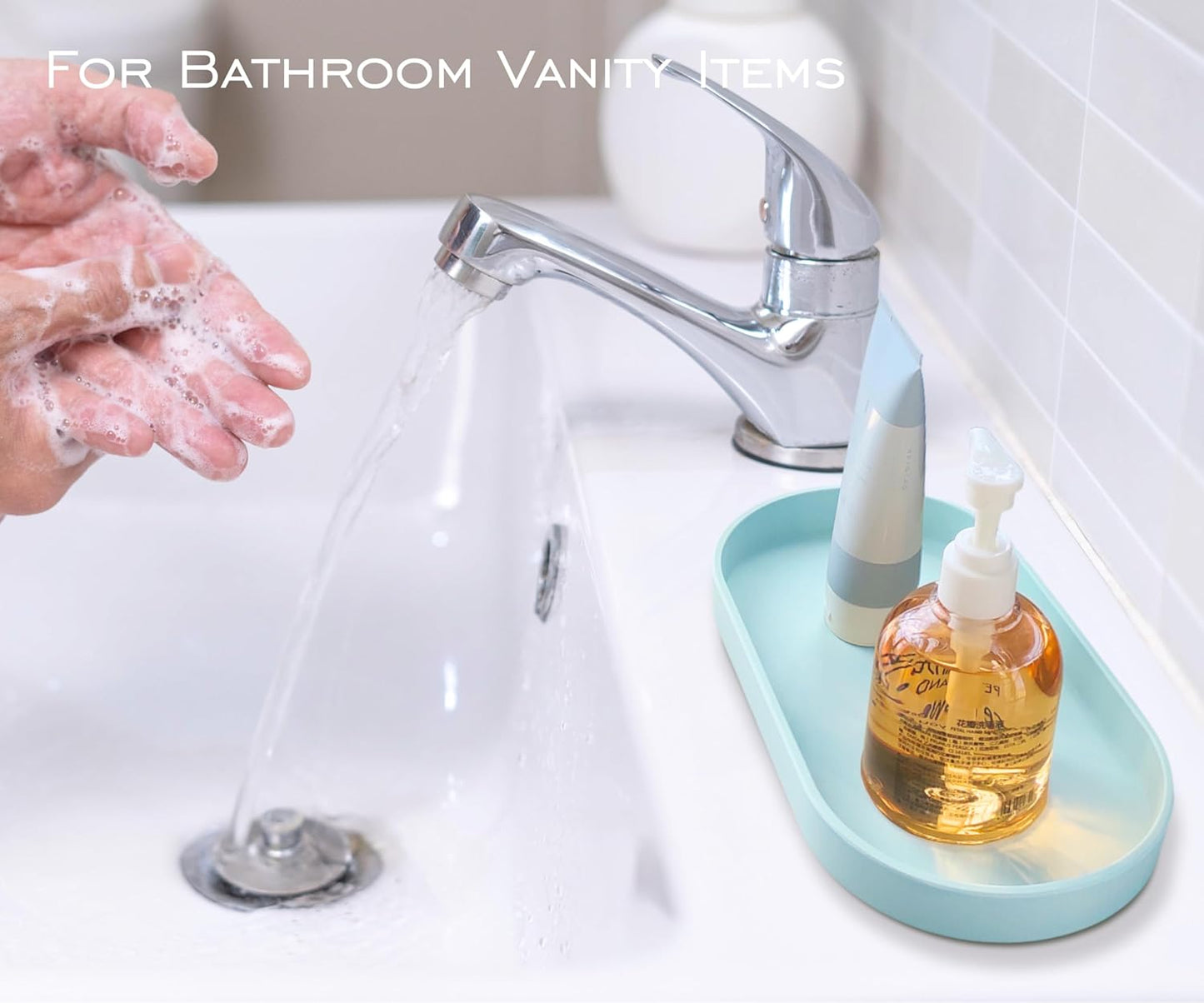 Blue Small Tray (10 inch), Oval Tray for Kitchen Counter, Bathtub Bathroom Vanity Items, Countertop Organizer, Coffee Accessory, Bar, Serving Seasoning, Salt and Pepper, Soap, Perfume.