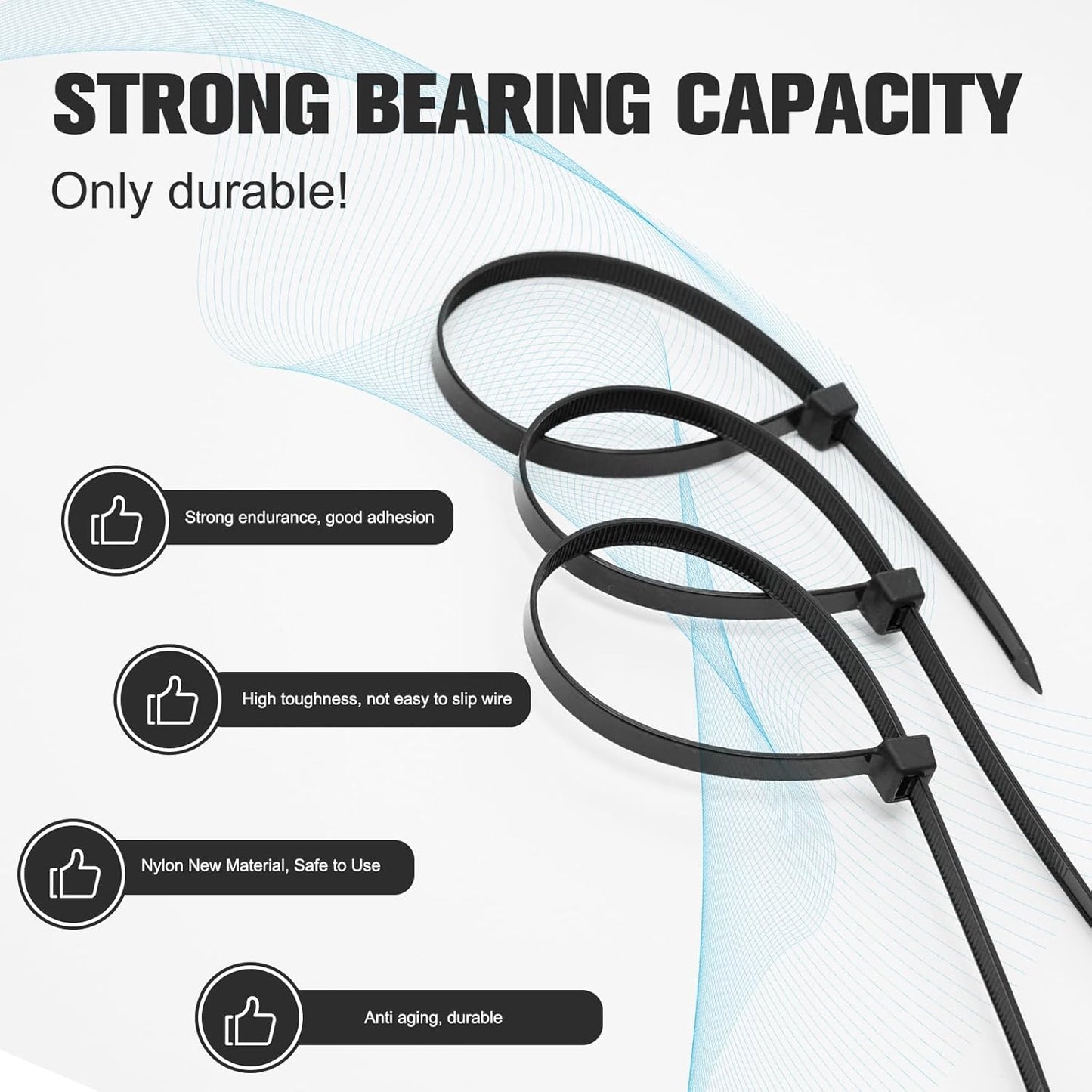 Black Zip Ties Assorted Sizes 4+6+8+10+12-Inch，600PCS Multi-Purpose Self-Locking Nylon Cable Tie,Wire Tie Perfect for Home,Garden Trellis,Office,Garage and Workshop.