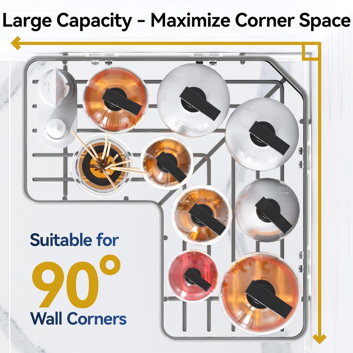 YASONIC Shower Caddy Corner, 3-Pack Adhesive Rustproof Stainless Steel Shower Shelves with Soap Holder, No Drilling Shower Organizer Corner for Dorm, Renters Bathroom, Grey