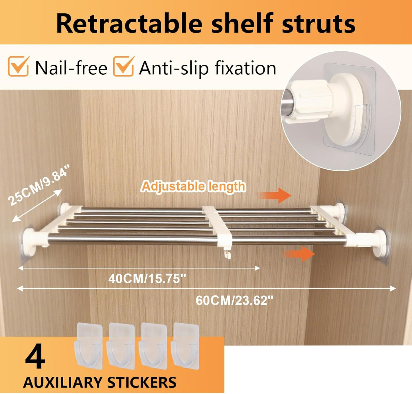 BAOYOUNI Tension Shelf Expandable Clothes Closet Organizer Rack Adjustable DIY Wardrobe Dividers Separator Ivory, 15.75-23.62 Inches